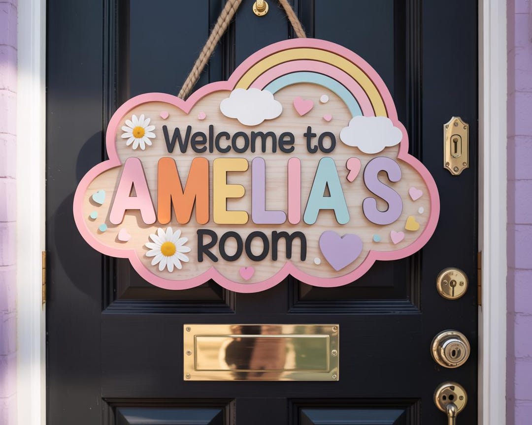 Personalized Kids Room Door Sign – Custom Wooden Name Sign for Girls ...