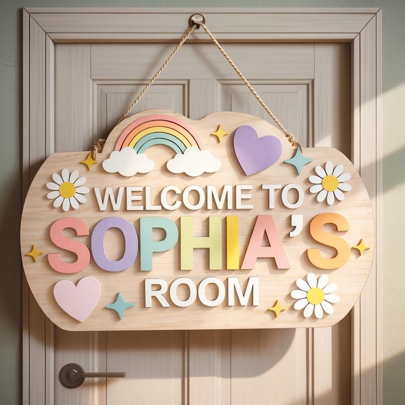 Custom Wooden Name Sign for Kids Room, Personalized Kids Name Door ...