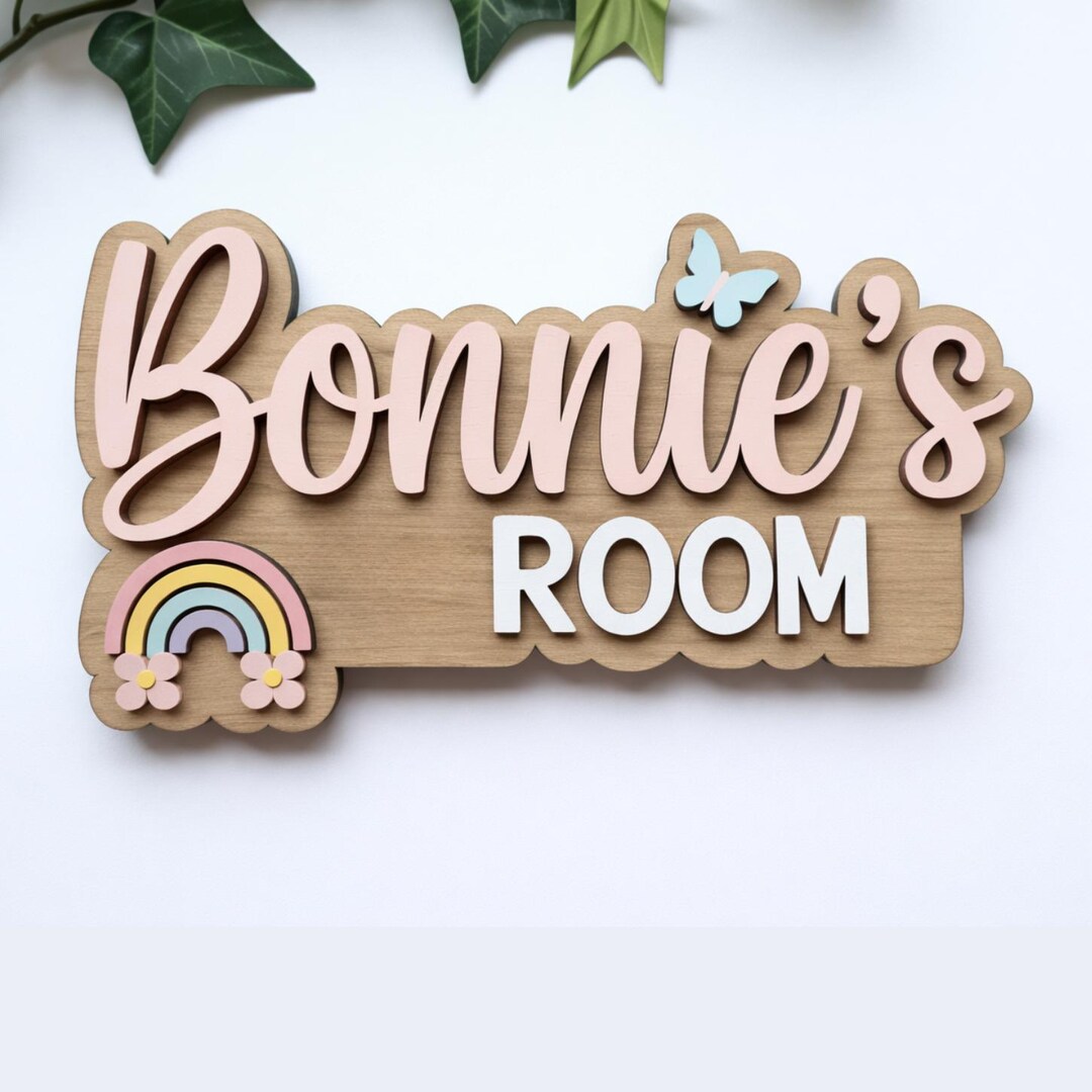 Personalised Baby Nursery Signs Rainbow, Kids Bedroom Signs, Rainbow ...