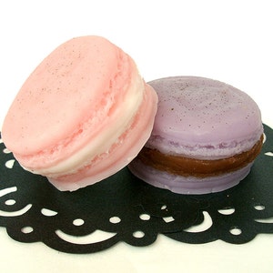 French Macarons  - Rose Cream and Lavender Chocolate - Goat&#39;s Milk Soap Set