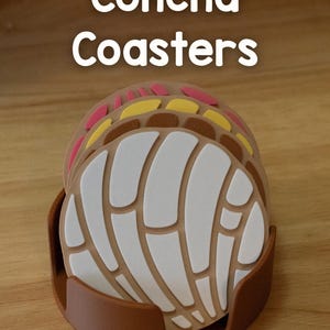 Concha Coasters with Holder: Mexican Pan Dulce Inspired - Set of 4