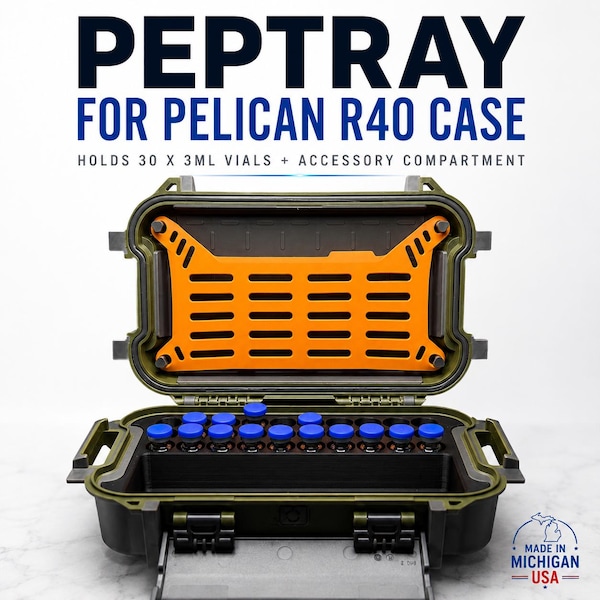 PEPTRAY Organizer Insert for Pelican R40 Case | 30 x 3mL Vials, Accessory Compartment