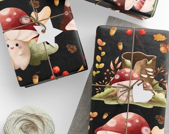 Mushroom Wrapping Paper Roll Fall Forest Wrapping Paper Mushroomcore Giftwrap Mushroom Gift Wrap Woodland Gift Wrap Woodland Wrapping Paper