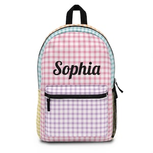 Gingham Backpack Personalized Colorful Plaid Backpack with Name Custom Book Bag Girl&#39;s Back to School Supplies Kid&#39;s Travel Bags Preppy Bag