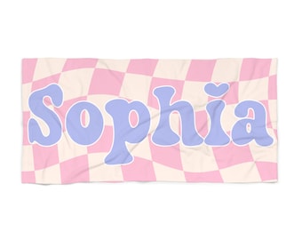 Custom Beach Towel Personalized Retro Beach Towel with Name Personalized Name Towel Checkered Pool Towels Customized Summer Birthday Gifts