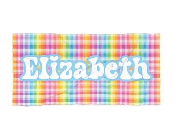 Custom Rainbow Beach Towel Kid's Towel with Name Summer Birthday Gifts for Kids Personalized Summer Party Favor Girl's Camping Gear for Kids