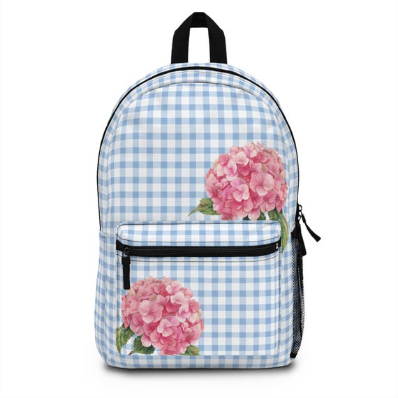 Blue Gingham Backpack Floral Preppy Stuff Back to School  display picture 2