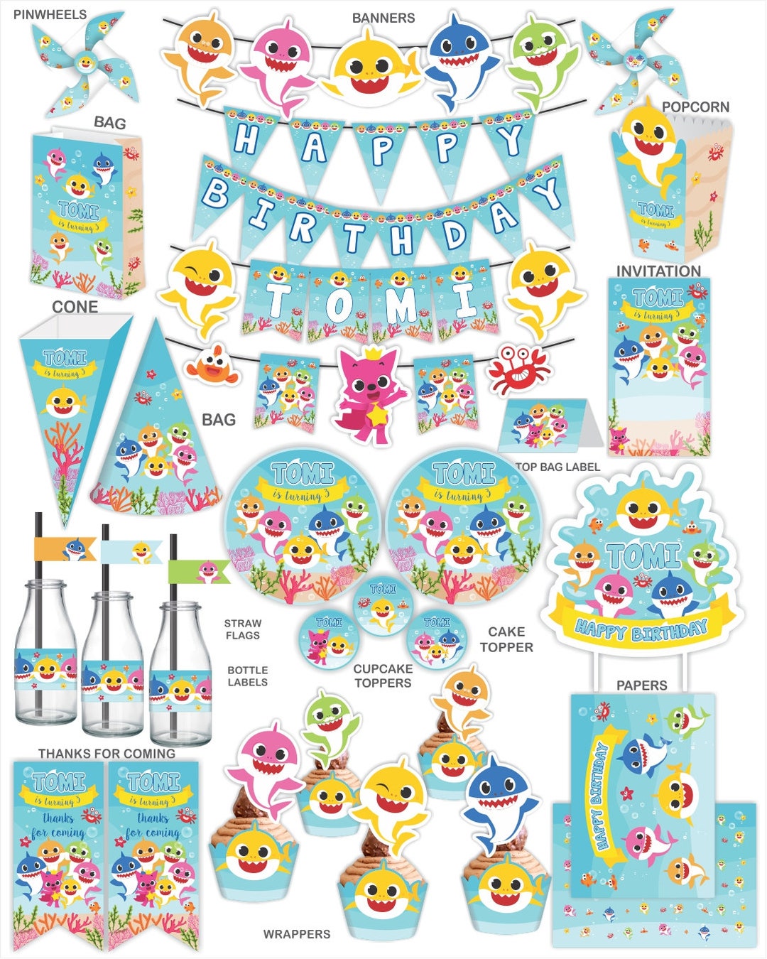 Baby Shark Printable Birthday Party Decoration.baby Shark Party ...