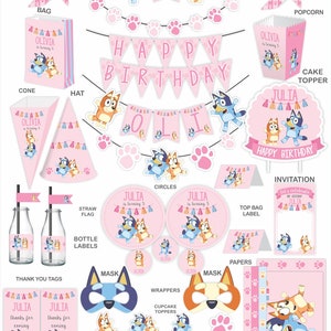 Bluey Pink Colors Printable Birthday Party Decoration - Etsy