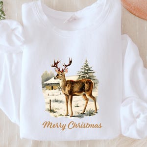 Merry Christmas Deer Sweatshirt: Garment-Dyed Unisex Holiday Fleece