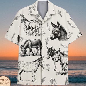 Vintage Donkey Hawaiian Shirt: Summer Beach Button Down