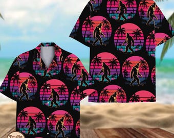 Camisa Hawaiana Bigfoot Tiki - Estampado Tropical Hombre/Mujer Talla L
