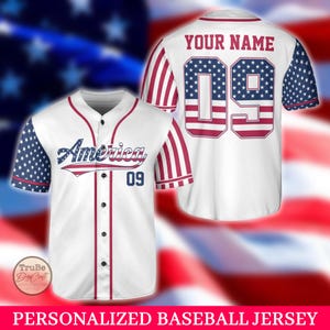 Personalized USA Baseball Jersey, Custom 4th of July Independence Day Patriotic Shirt with Name & Number,Red White Blue Jersey,Patriotic Day
