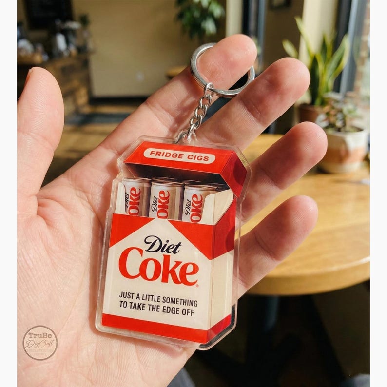 Diet Cokee Fridge Cig Acrylic Keychains / Bag Charms, Soda Drink Can Keychain, Retro Soda Lovers Gift