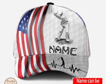 Personalized Golf US Flag Baseball Cap: Custom Name Classic Cap