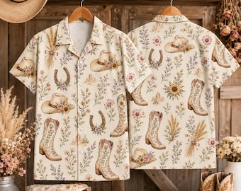 Floral Cowgirl Western Hawaiian Shirt, Vintage Aesthetic Rodeo Aloha Shirt, Country Horse Rider Summer Shirt, Western Style Outfit, Cowgirl