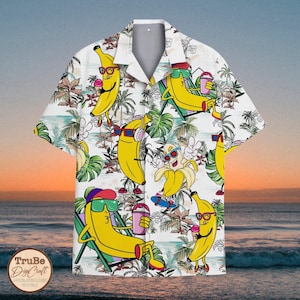 Tropisches Bananen Hawaiihemd Männer Frauen, lustiges Bananen Hawaiihemd Sommer Strand Aloha kurzes Hemd, Bananen Geschenke, Tropische Früchte Hemd
