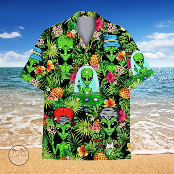 Tropical Alien Hawaiian Shirt, Galaxy Alien Aloha Shirt, Alien