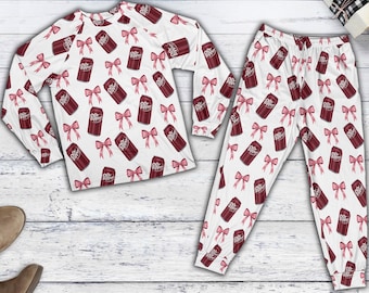 Coquette Dr pepper Pajamas Set, Cute Pinky Soda Sleepwear for Girls, Dr Pepper Gift, Christmas Gift for Soda Lovers, Holiday Eve Outfit