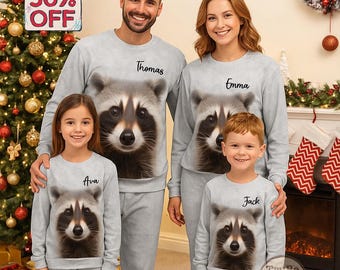 Op maat gemaakte pyjama met wasbeergezicht, bijpassende nachtkleding voor het hele gezin