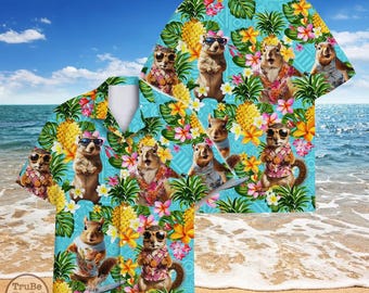 Hawaii-shirt zomer eekhoorn voor mannen vrouwen jeugd, ananas zomer aloha shirt, shirt eekhoorn knop korte mouw, shirt eekhoornliefhebbers