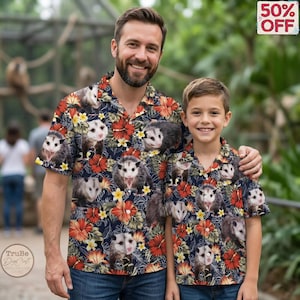 Tropisches Opossum Hawaiihemd für Familie, Opossum Sommer Aloha Hawaiihemd, Opossum Button Down Hawaiihemd, Opossum Hawaii Strandgeschenk