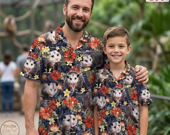 Tropische opossum Hawaiiaans shirt voor familie, opossum zomer aloha Hawaiiaans shirt, opossum button-down Hawaii shirt, opossum Hawaii Beach cadeau