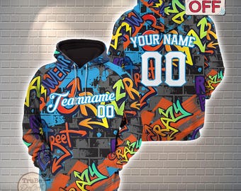 Personalized Graffiti 3D All Over Printed Hoodie, Custom Name and Number Streetwear Tshirt, Birthday Gift for Bff, Sport Pullover Sweatshirt