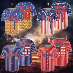 Personalized USA Baseball Jersey, Custom 4th of July Independence Day Patriotic Shirt with Name & Number, Red White Blue Striped Jersey