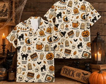 Vintage Halloween Hawaiian Shirt Men Women Youth, Tis The Season Aloha Shirt, Retro Halloween Shirt, Pumpkin Witch Print Shirt,Spooky Season