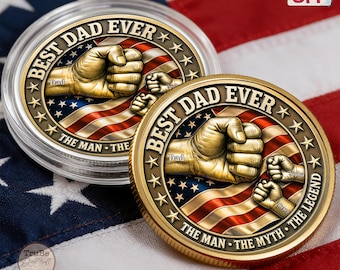 Personalized Dad Coin Keepsake Gift, Custom Best Dad Ever Fist Bumps With Kids' Names Coin, Fathers Day Gift, Veteran Grandpa, Papa Gift