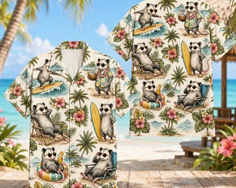 Tropical Opossum Hawaii Shirt for Men Women Youth, Funny Opossum Surfing Aloha Shirt, Cute Opossum Summer Beach Shirt, Holiday Beach Party