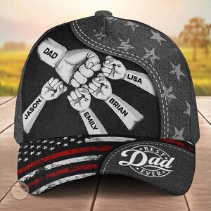 NEW! Best Dad Ever - Personalized US Flag Baseball Cap, Custom Fist Bump Daddy Classic Cap, Personalized Gift from Son Daughter, Xmas Gift