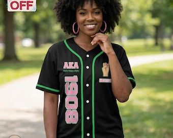 AKA Girl Personalized Baseball Jersey, Custom Name Aka Girl Black Shirt, Alpha Kappa Alpha 1908 Jersey