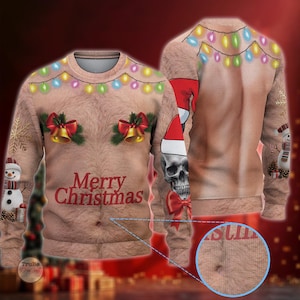 Funny Man Chest Ugly Christmas Sweater: Custom Holiday Pullover