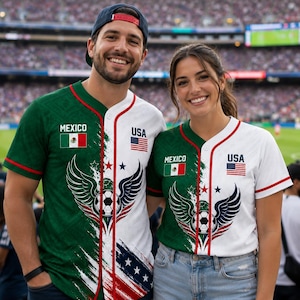 Personalized Half USA Half Mexico Baseball Jersey, Custom Name Number Split United States Mexico Soccer Fan Jersey, Game Day Jersey