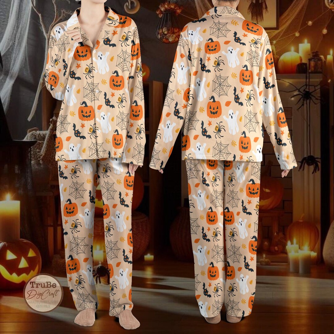 FUMIOS Halloween Pyjama Set - Leuchtende Weste Mit Kürbis Motiv Für Gruselige Nächte