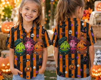Cute Halloween Dumpling Hawaiian Shirt Men Women Youth, Spooky Kawaii Squish Aloha Shirt, Ghost Dumpling Button Shirt, Spooky Season Outfit