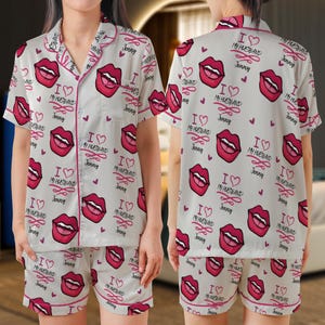 Personalized Valentine Satin Pajama Set, I Love My Husband, Gift For Her, Anniversary Gift, Cute Pajama Set, Valentine Gift