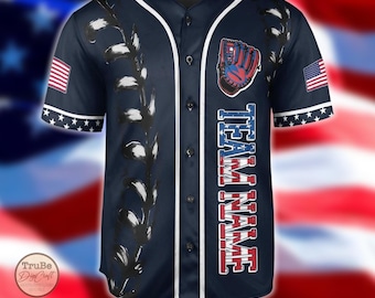 Camiseta de béisbol personalizada de EE. UU.: nombre del equipo personalizado, bandera estadounidense