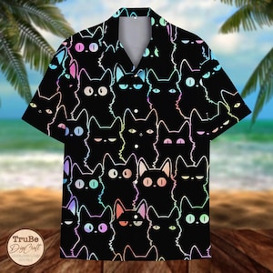 Neon Katzen Hawaii Hemd: Sonnenbrille & Kopfhörer Aloha Shirt