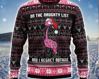 Lustiger Flamingo Hässliche Weihnachten Pullover: Benutzerdefinierte Feiertagspullover