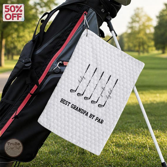 Personalized Best Dad By Par Golf Towel, Custom Kids Name Golf Towel, Fathers Day Gift, Golf Lovers Gift, Golf Dad Towels,Golf Gift for Papa