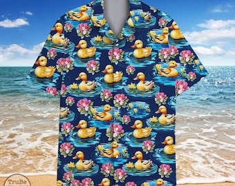 Tropisches Enten Hawaiihemd: Blumen Aloha Sommer Button-Down