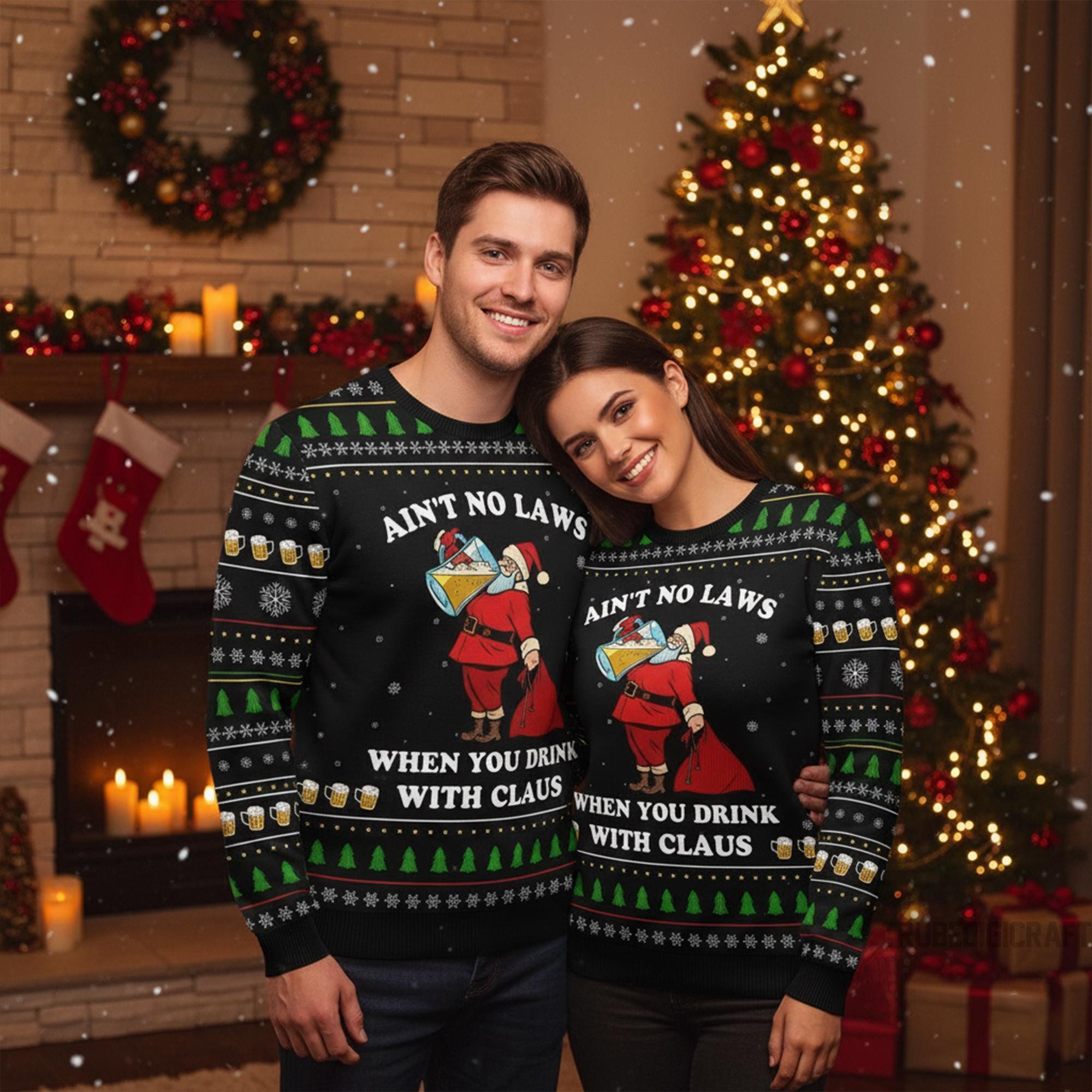 Discover Aint No Laws When You Drink With Claus Christmas Sweater, Funny Santa Beer Sweatshirt, Ugly Xmas Jumper for Men Women
