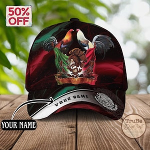 Personalized Mexico Rooster Classic Cap, Custom Name Rooster Baseball Cap, Rooster Adjustable Cap, Gift for Mexican, Rooster Mexico Hat