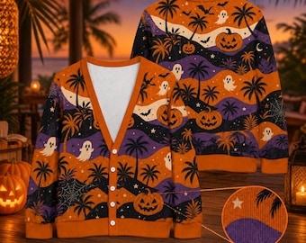Retro Vintage Pumpkin Halloween Cardigan Sweater,Trick Or Treat Halloween Cardigan,Fall Holiday Sweater, Pumpkin Knit Cardigan,Spooky Season