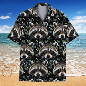 Floral Raccoon Hawaiian Shirt for Men Women Youth, Funny Raccoon Soft Aloha Shirt, Summer Vacation Outfit, Raccoon Lovers, Animal Gifts