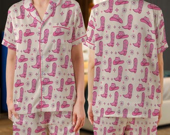 Pink Cowgirl Pyjama Set: Western Rodeo Nachtwäsche