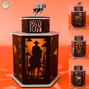 Halloween Western Cowboy Lampcandle Laser Cut Svg, Halloween Cowboy Lampcandle Svg, Western Cowboy Lantern Boxes, Western Glowforge Cut File